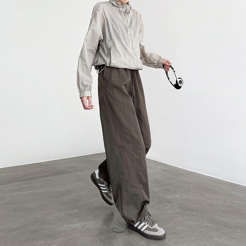 运动工装裤女2025新款日系酷飒风宽松抽绳束脚直筒阔腿美式伞兵裤