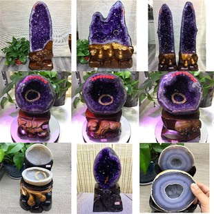 乌拉圭钱袋子天然紫晶洞招聚财 紫水晶摆件 消磁镇宅办公家庭