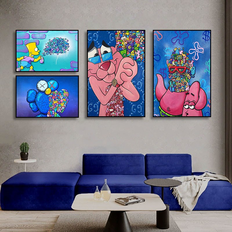 潮流客厅装饰画卡通涂鸦卧室房间背景墙挂画N客厅玄关小众艺术壁
