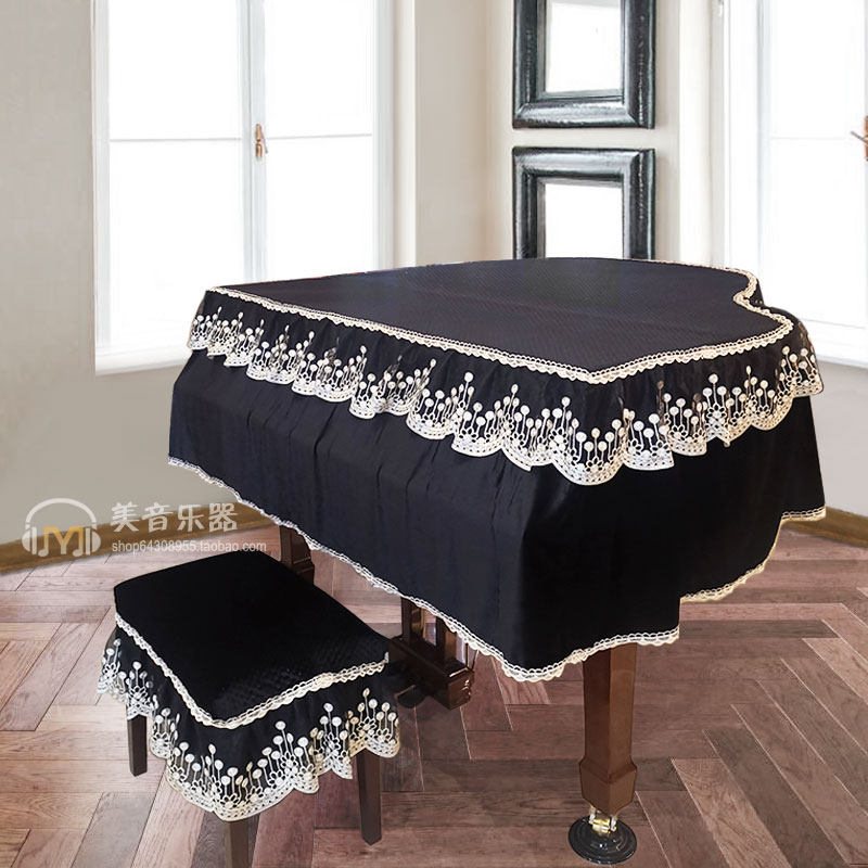 定制美式加厚丝绒三角钢琴全罩韩式欧式I韩国绒蕾丝钢琴防尘罩盖