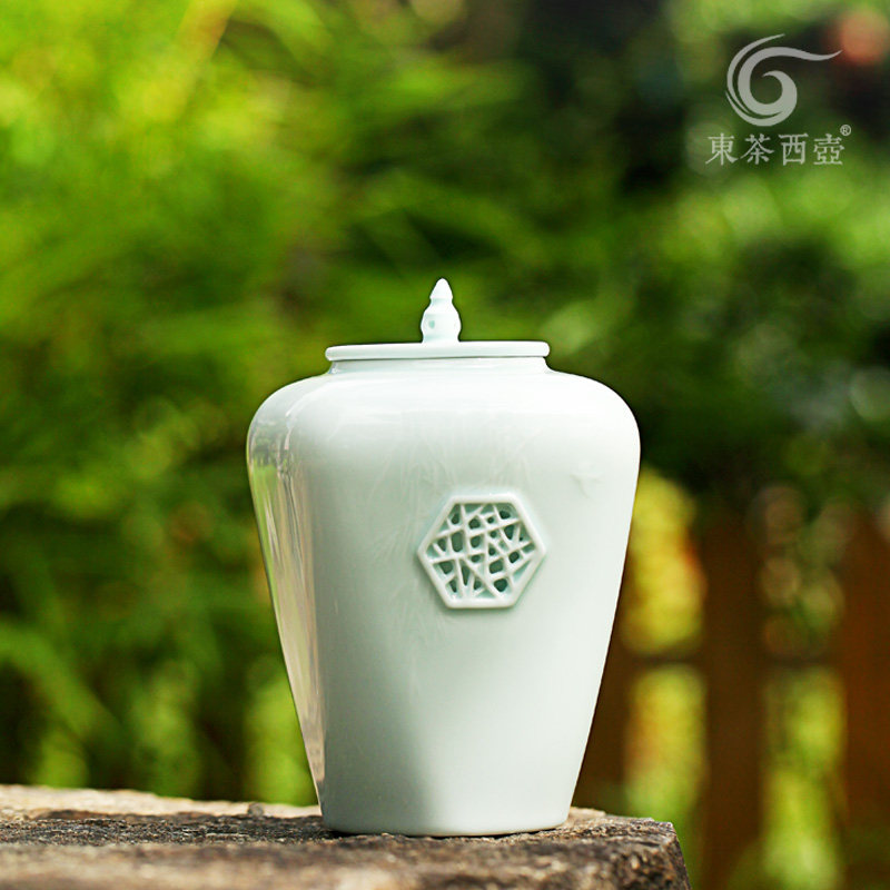 东茶西壶陶瓷茶叶罐大号茶叶包装礼盒防潮L密封罐家用西湖映象茶