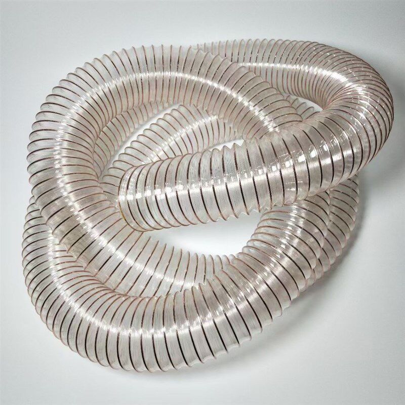 0.9厚PU聚氨酯风管吸尘管木屑伸缩通风管耐压管镀铜钢丝软管透明