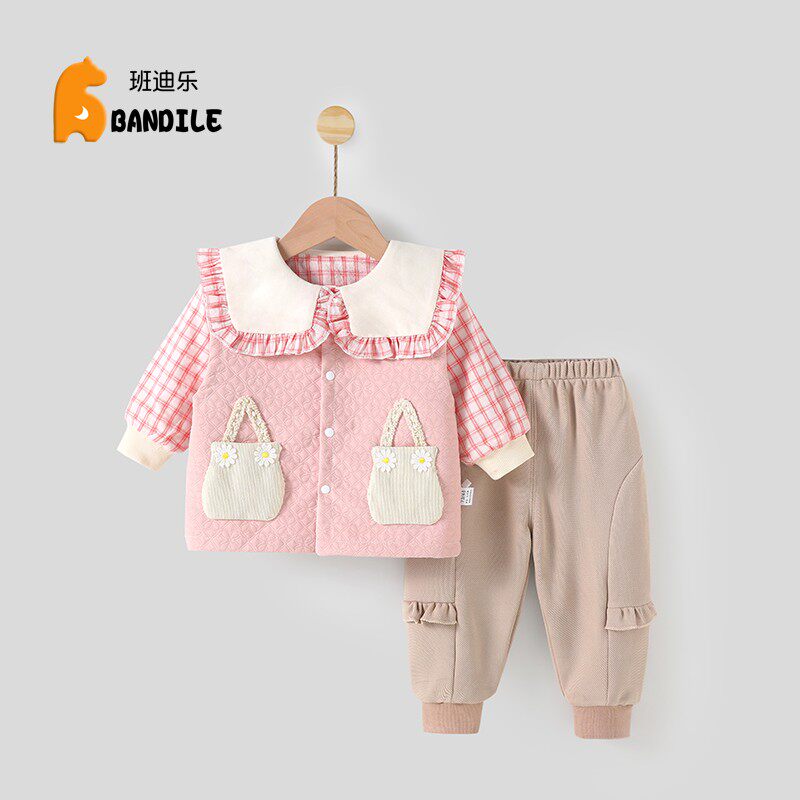 婴儿分体套装1-2岁女宝宝春季外出服小女生N双层马甲三件套炸街款