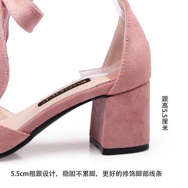 网红高跟鞋2021新款百搭尖头法式黑色少女粗跟学生绑带仙女风单鞋