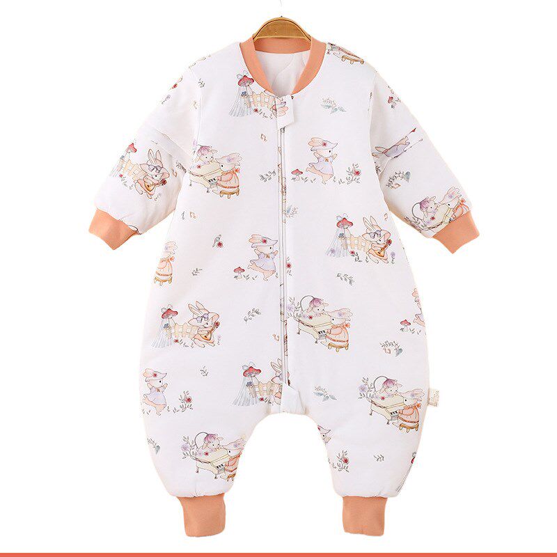 儿童睡袋春秋冬季男女宝宝加厚款分腿防踢被可拆半袖全棉A类连体