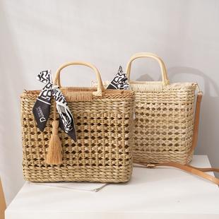 Dec.4小众方包女夏斜挎手提包单肩镂空编织包法式 度假流苏藤编包