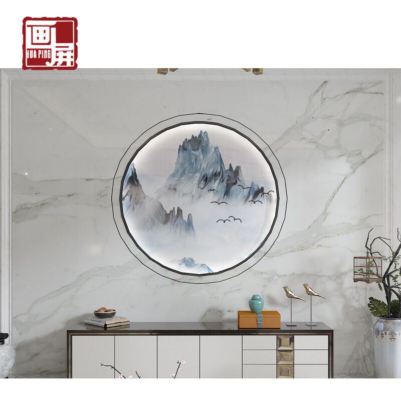 画屏瓷砖客厅微晶石电视背景墙现代简约新L中式仿大理石墙砖石材