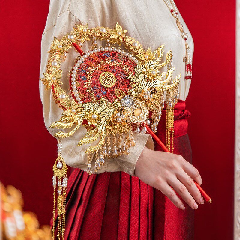 双面绣团扇新娘喜扇中式婚礼明制婚服重工高级手工定制diy材料包