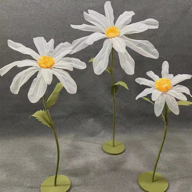 新款婚庆雏菊手工纸花丝网花橱窗装饰道具纱花场景布置婚礼路引花