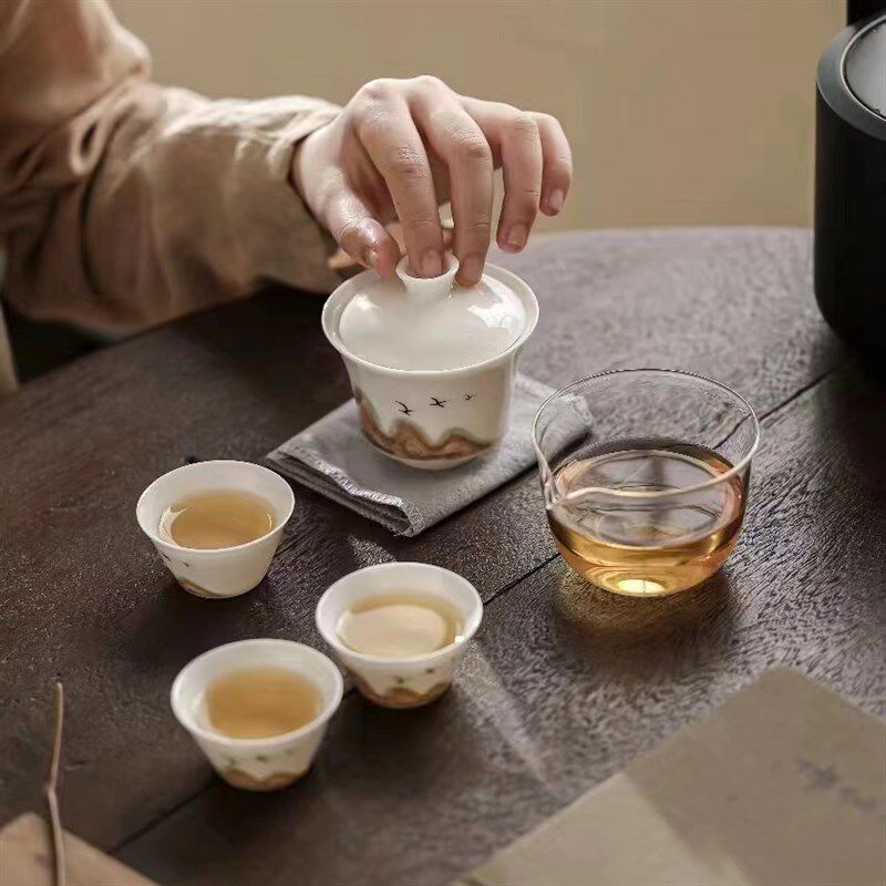 梅似雪功夫茶具旅行套装 办公室宿舍酒店泡茶 贴花 便携装 盖碗