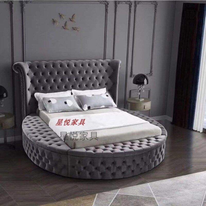 大圆床欧式公主床现代简约v布艺双人软床网红情侣宾馆酒店圆形婚