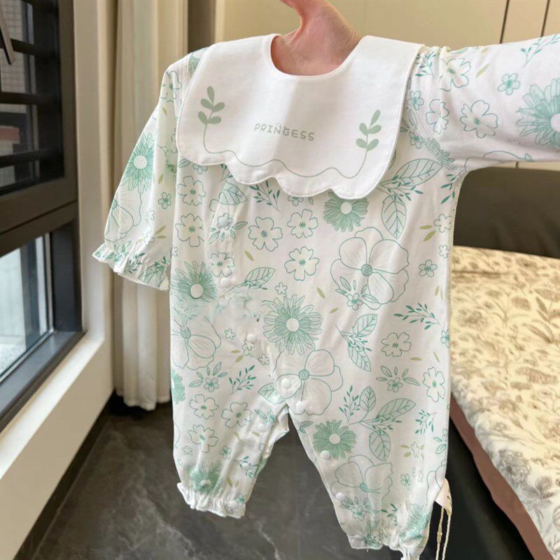 好凉爽婴儿夏款冰氧棉长袖连身衣女宝F宝薄款爬服婴儿空调服T恤衫