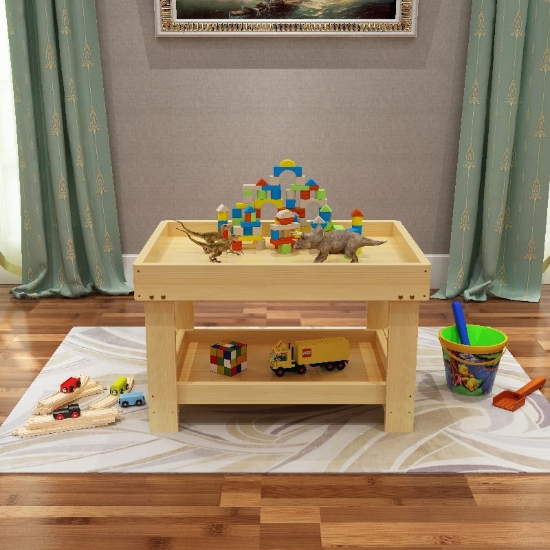 玩具桌中间凹一桌沙太空木质大尺寸多功能玩具座积木桌折叠三用1