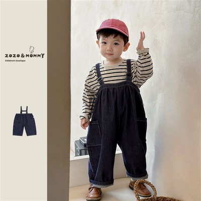 左悠【海街牛仔】可爱奶帅休y闲背带裤牛仔长裤春季婴幼童男女宝