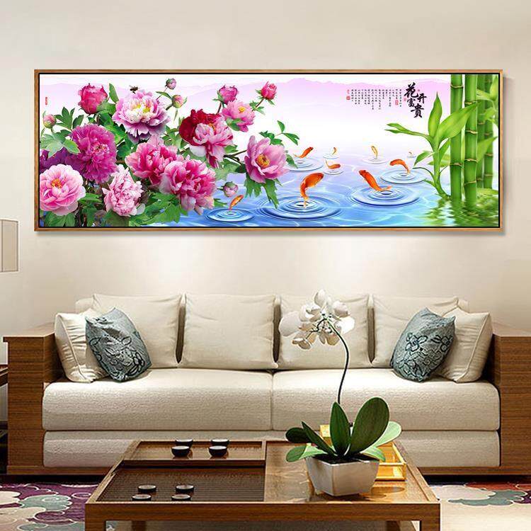 新中式客厅沙发背景墙壁画绿色竹子风景壁画办公室单幅横版装饰画