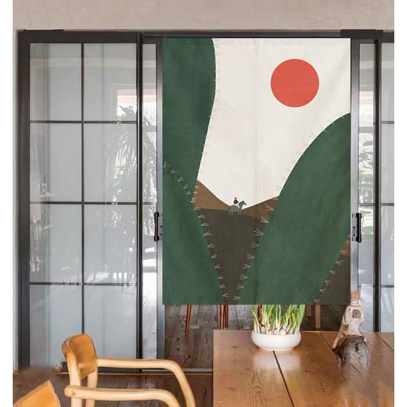 北欧棉麻厨房卫生间免打孔隔断帘餐厅个性布艺卧室ins风定制门帘