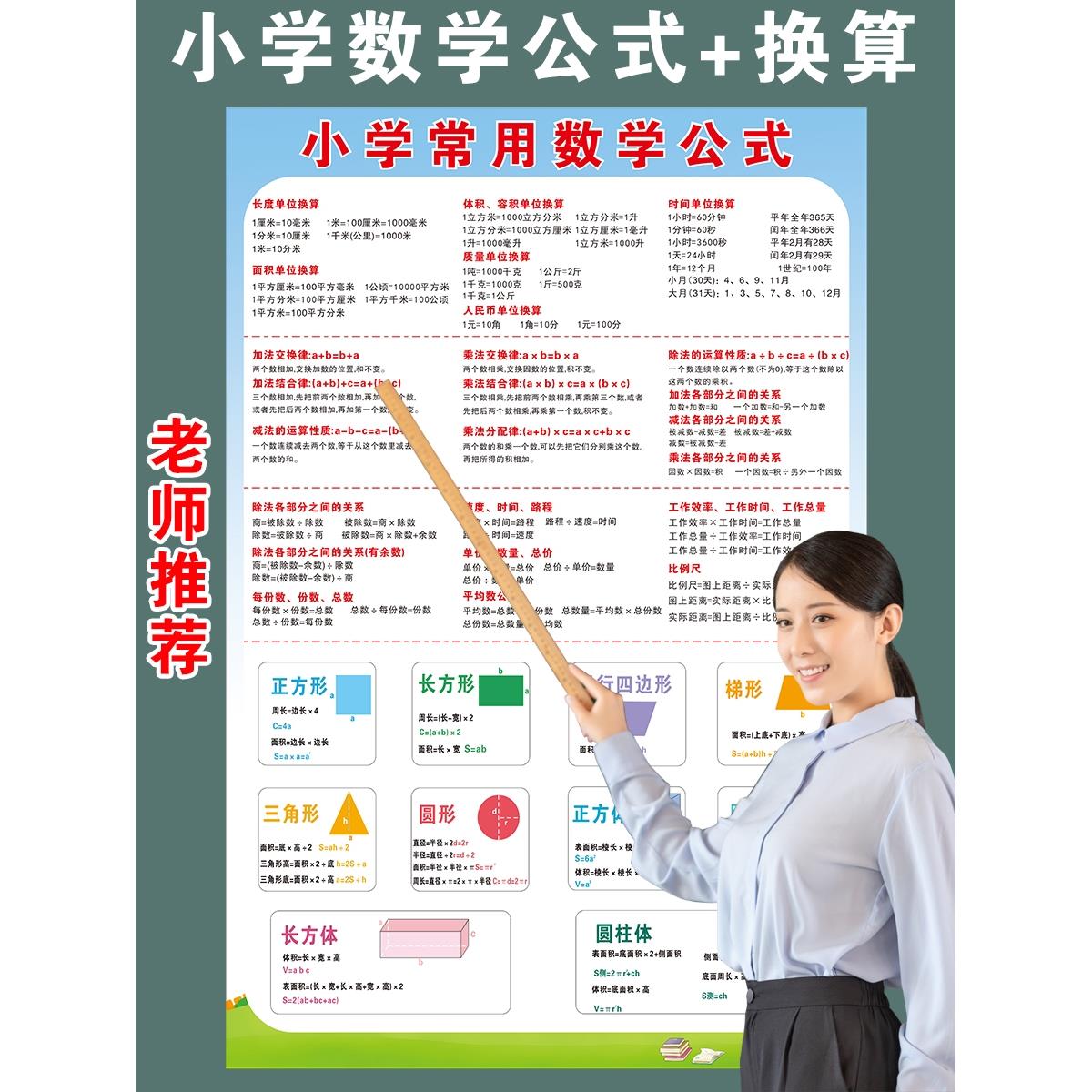 小学数学公式大全挂图墙贴一到六年级图形计算长度面积单位换算表