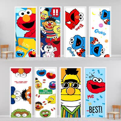 门贴纸自粘整张KAWS芝麻街卧室厕所房间衣柜木门翻新全包玻璃贴画