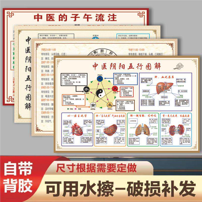 十二时辰子午流注图注解中医养生文化墙画海报宣传画广告理疗挂图
