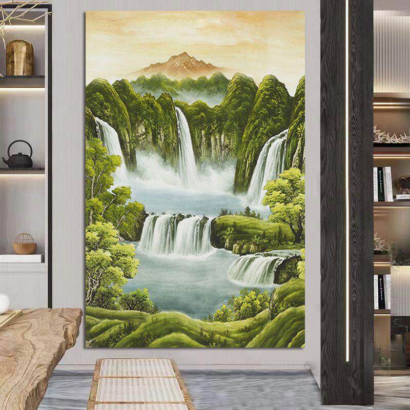 聚宝盆国画 画鸿运当头山水自然风光流水生财招财竖版玄关客厅装
