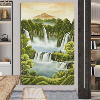 聚宝盆国画 画鸿运当头山水自然风光流水生财招财竖版玄关客厅装