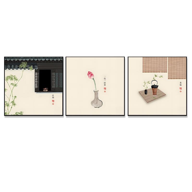 清雅荷花写意字画新中式玄关装饰画芯书房茶室禅意花卉方版自粘画图片