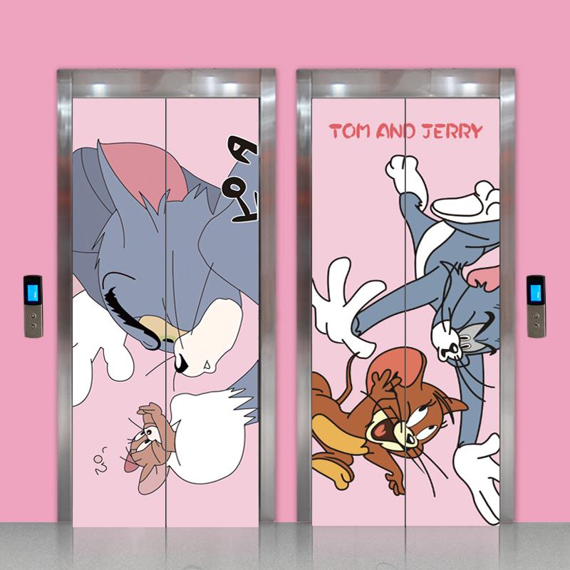 猫和老鼠电梯门贴纸装饰贴画防火门衣柜商场入户水井门自粘贴翻新