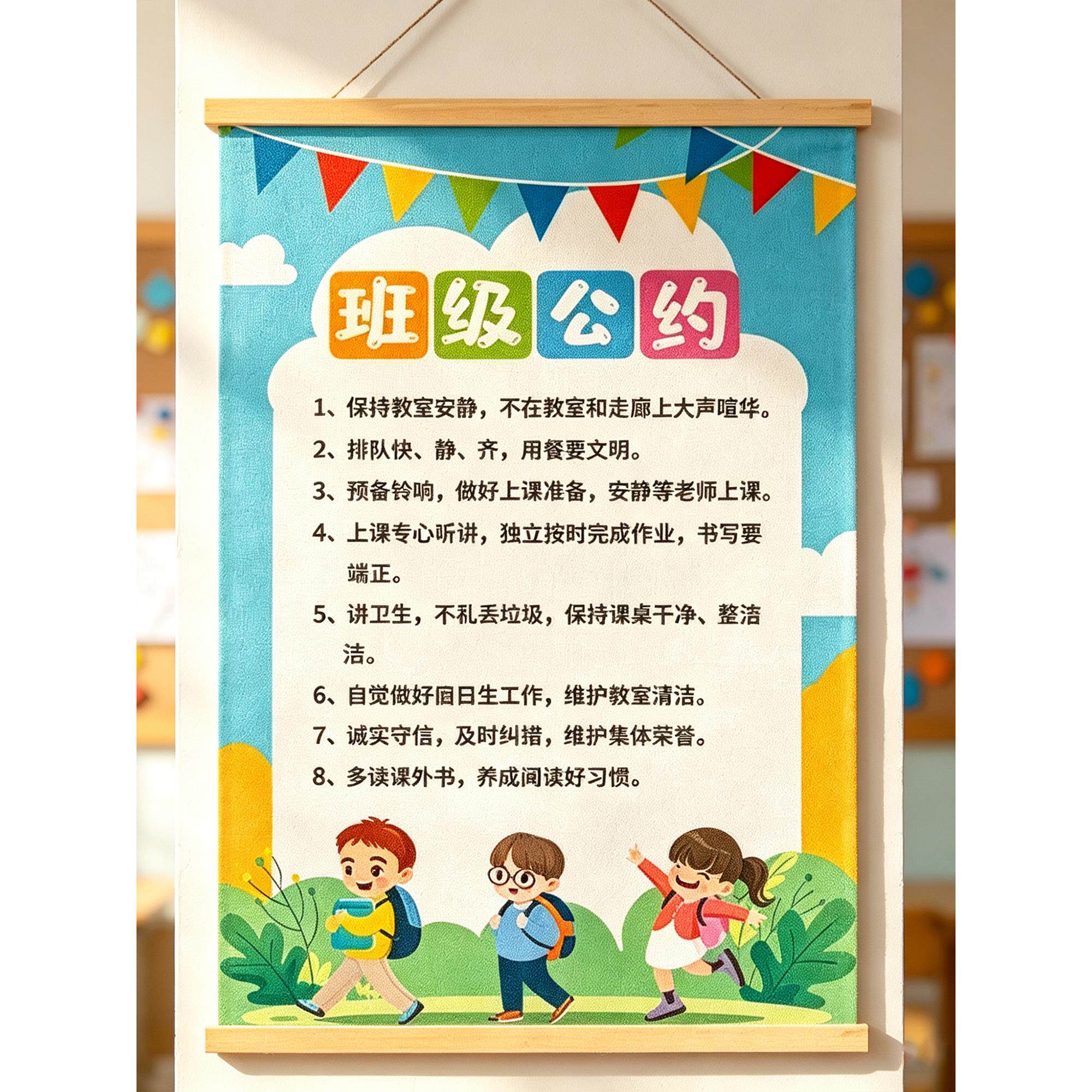 小学班级公约墙装饰教室文化建设挂画幼儿园墙饰班规班训励志标语
