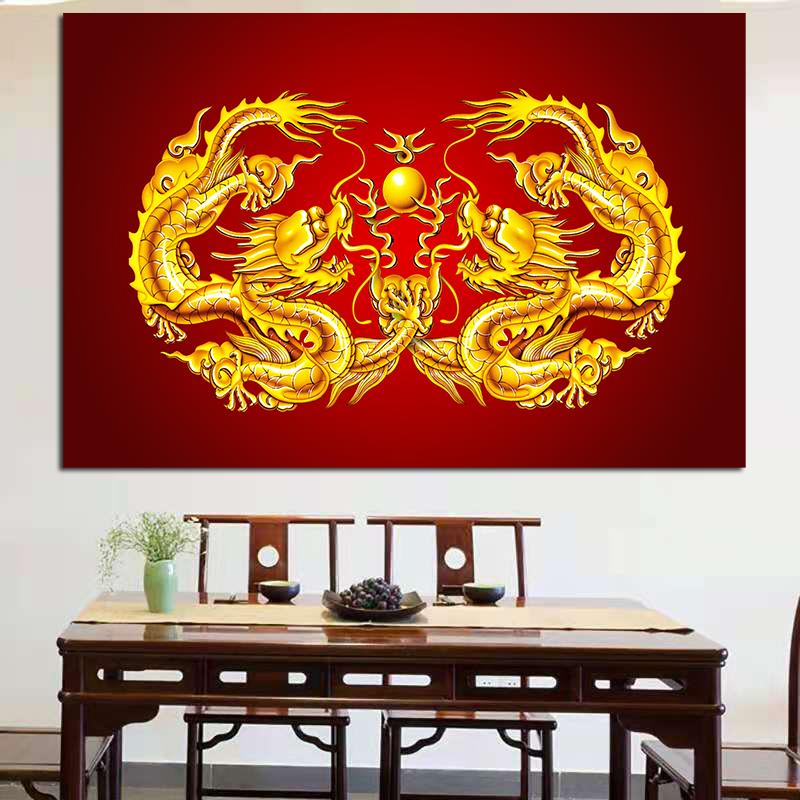 双龙戏珠镇宅中国龙中堂招财风水画 画客厅龙图贴墙装饰画 画挂画