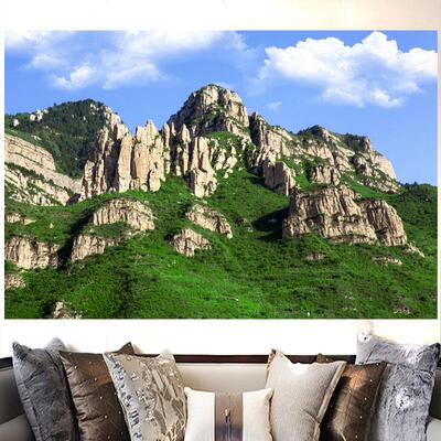 北岳恒山大山靠山风景画背景墙装饰画客厅招财画蓝天白云自粘贴画