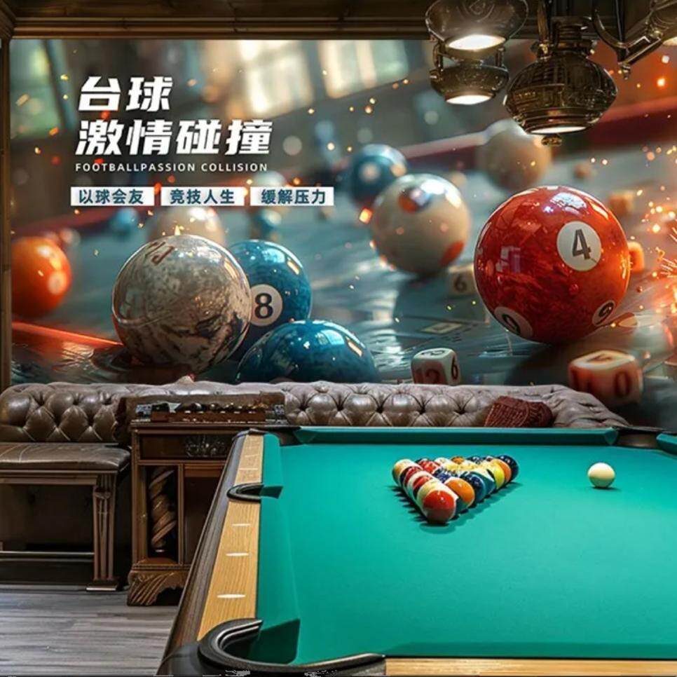 3d创意桌球室装饰背景墙纸台球厅装修壁画斯诺克娱乐厅撞球室墙布