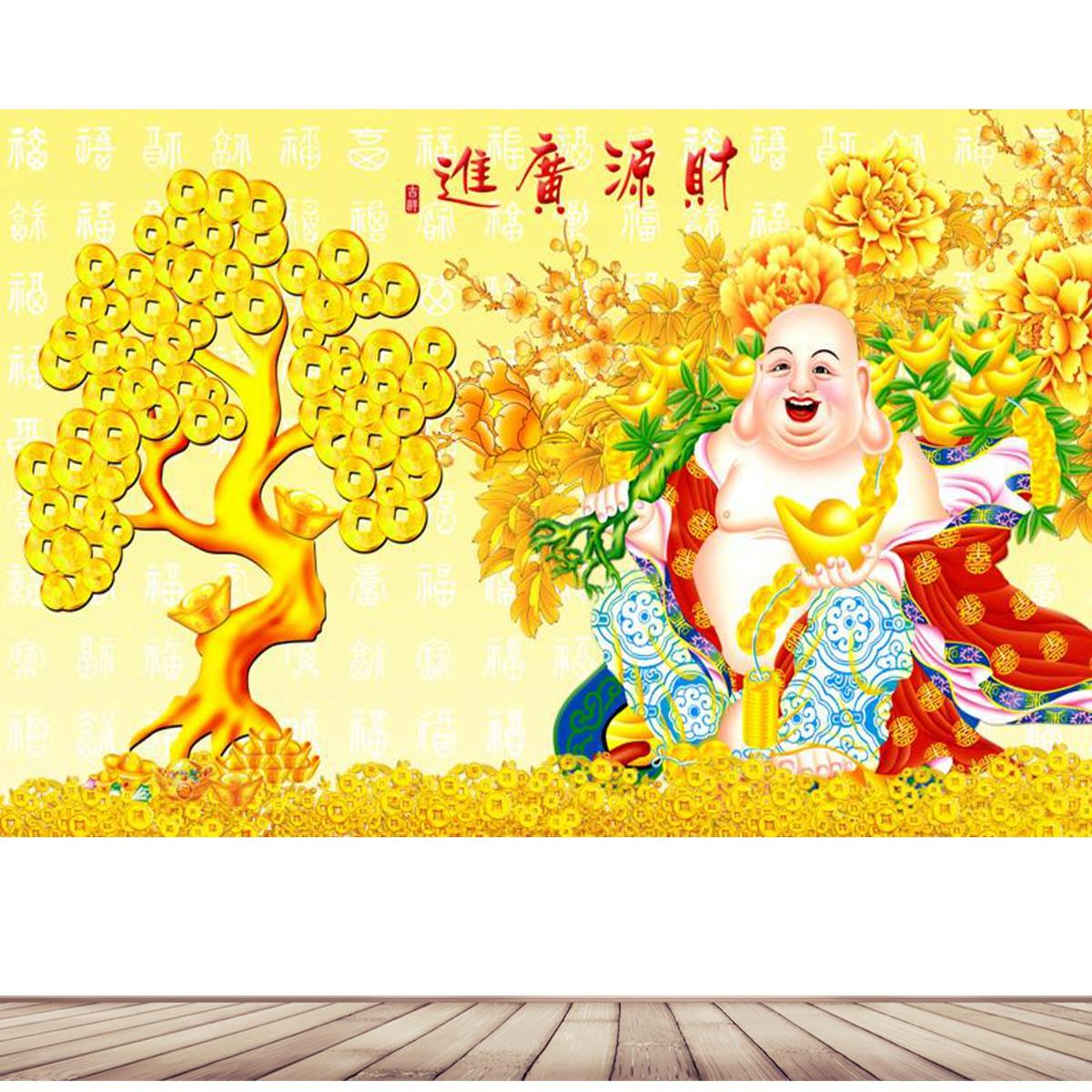 发财树画黄色自然风景玄关入户金元宝墙贴自粘客厅装饰画摇钱树画图片