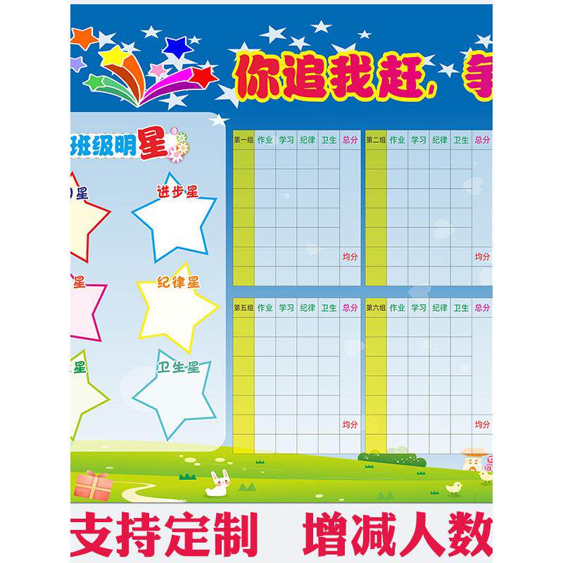 争做班级小明星每周之星表现榜教室学习小组评比栏管理神器横板