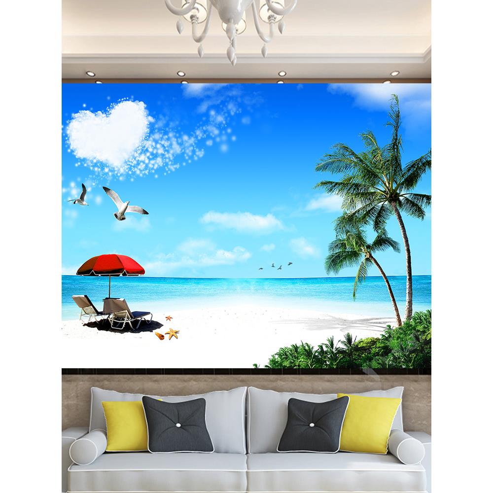 海景沙滩风景画墙贴自粘背景墙装饰贴画防水墙画客厅卧室壁画贴纸