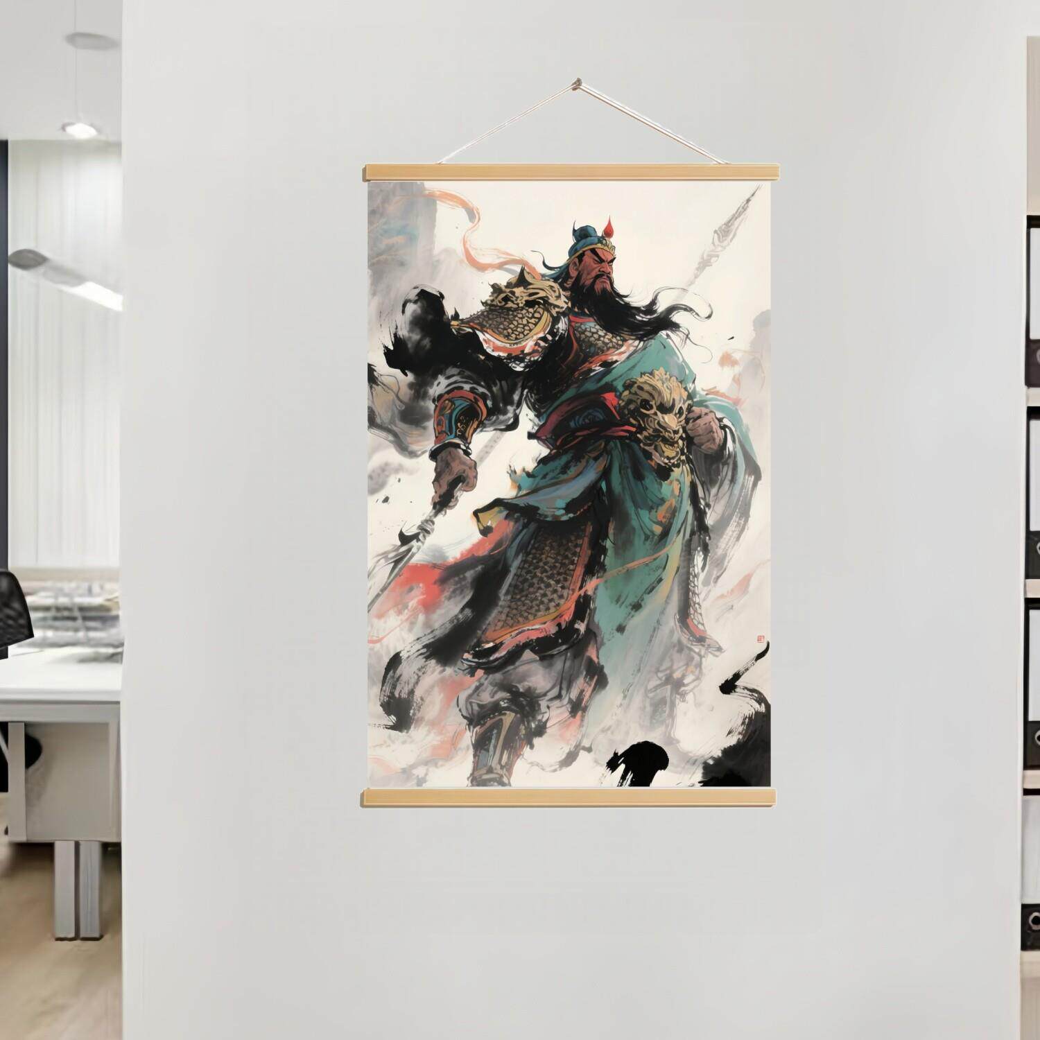 国潮关公人物挂画水墨风武财神武圣关羽装饰画客厅书房办公室壁画