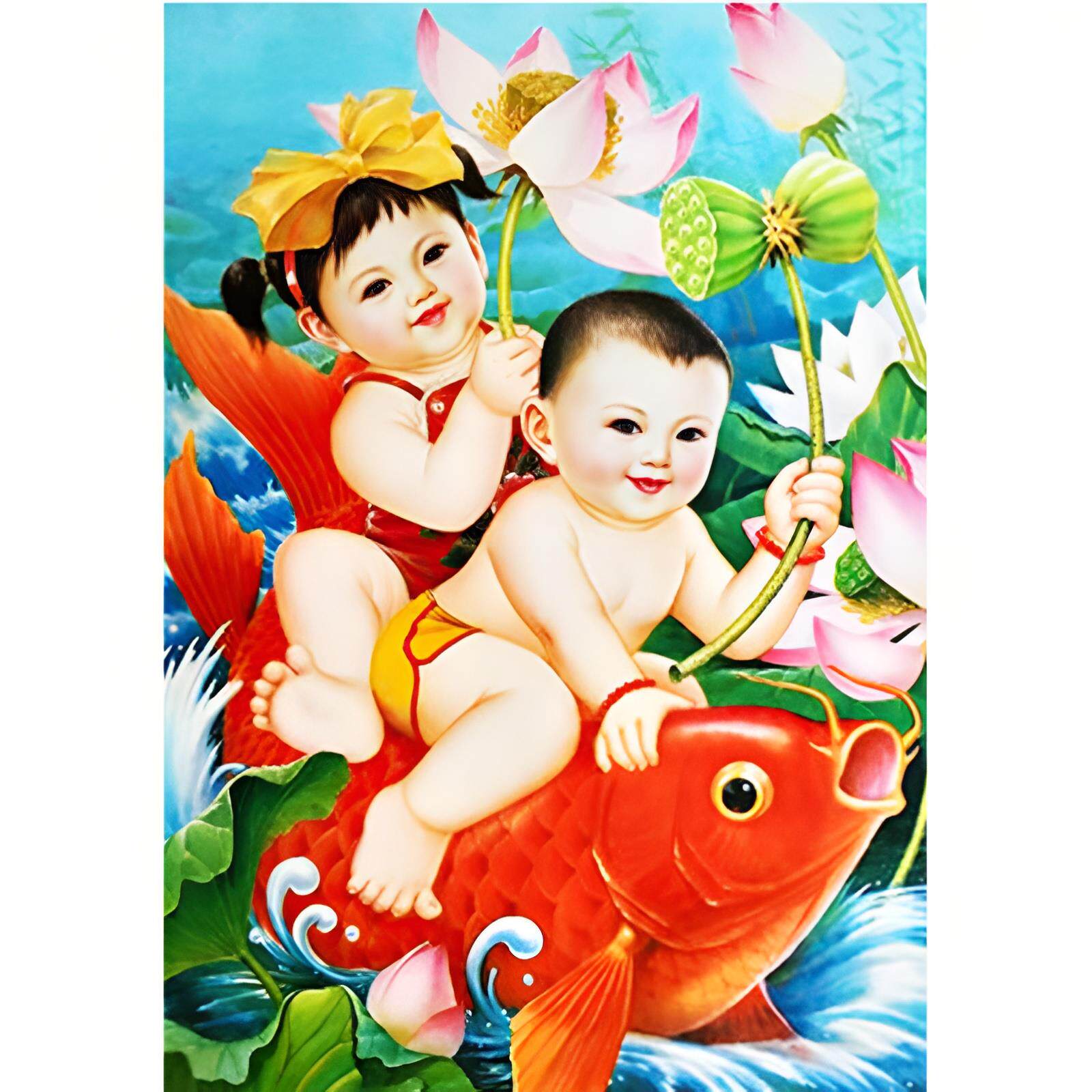 福娃金童玉求子年画宝宝娃娃送子图助孕萌娃男女贴画婚房喜娃图