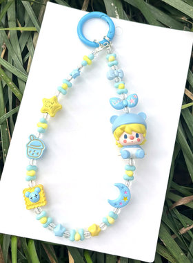 小甜豆蓝粉宝宝情侣款泡泡正版萌粒合金串珠手机链手提链挂绳包包