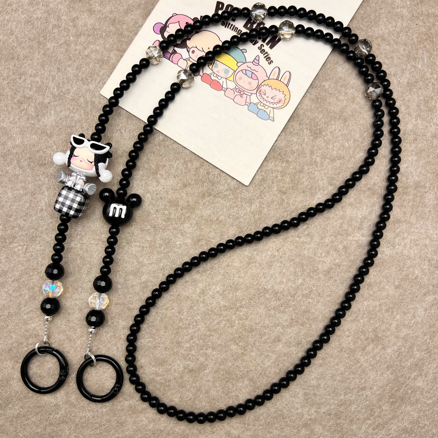 diy手作SKULLPANDA泡泡玛特手机挂绳斜跨手机链串珠可背挂绳脖子