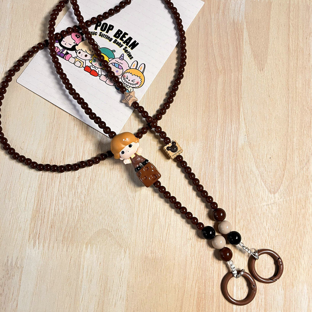 diy正版萌粒迪莫Dimoo长款手机链斜跨手绳串珠纯色可背链条防丢绳