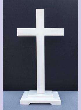 白色实木十字架摆件 家居装饰品壁挂 大型落地木质大十字架摆件
