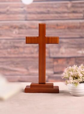 橡木色实木十字架摆件 教会用品 家用摆件装饰物品 小礼物品