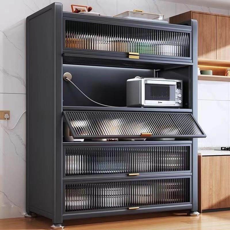 厨房家用橱柜防尘落地多层微波炉带门电器收纳置物架多功能储物柜