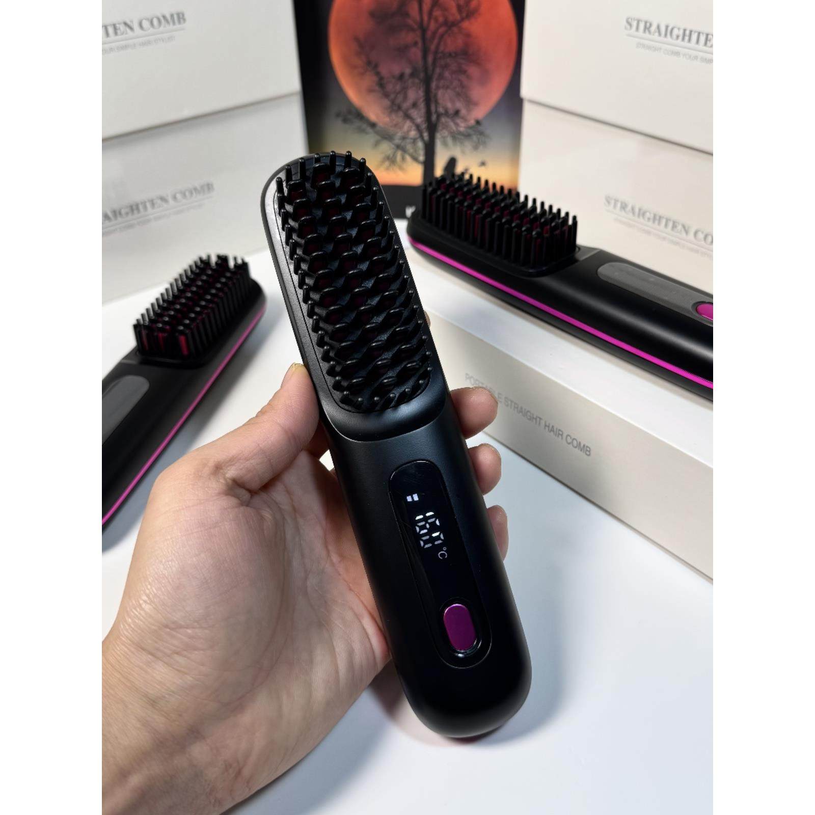 无线便携式加热直发梳负离子不伤发电梳子高颅顶造型防静电充电款