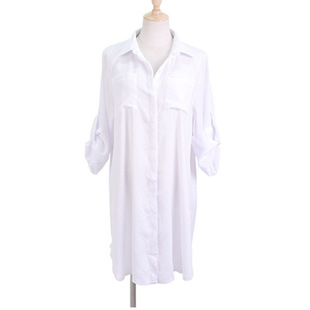 海边度假衫 衬衣式 比基尼外搭裙 可下水皱纹布口袋沙滩罩衫 泳衣罩衫