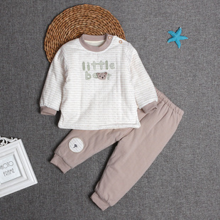 秋冬男女宝宝薄棉衣套装 外出服 肩扣加厚夹棉保暖衣婴幼儿棉袄棉裤