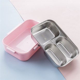 儿童便当盒304不锈钢两三格小号饭盒卡通小学生专用食堂分隔餐盒