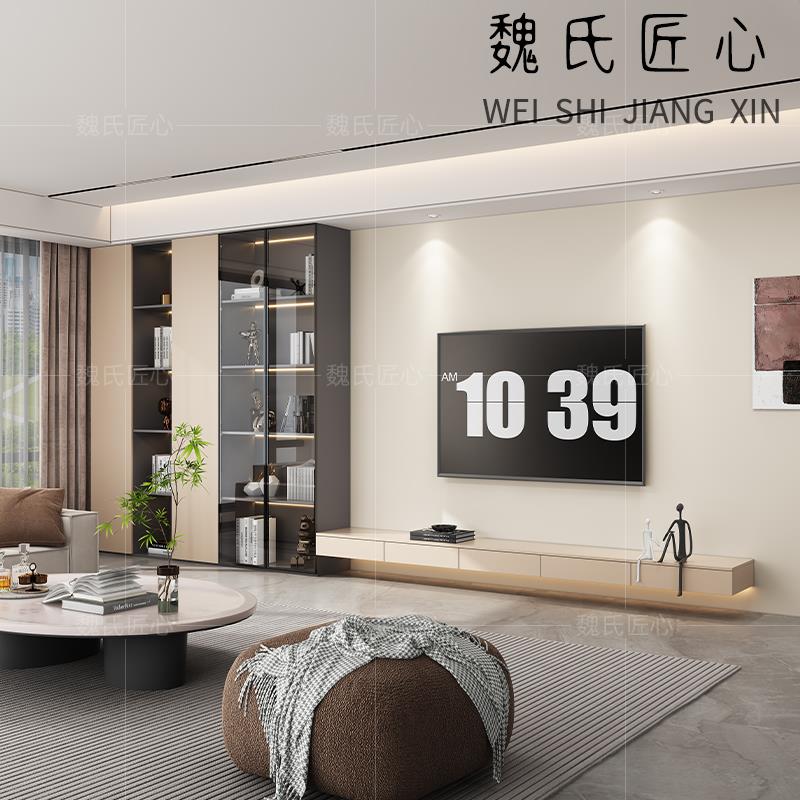 电视柜新款客厅一体组合高级实木背景墙柜柜子展示柜悬空L型家用