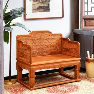 明式红木宝座缅甸花梨s双人沙发明清大果紫檀西番莲雕花主人椅