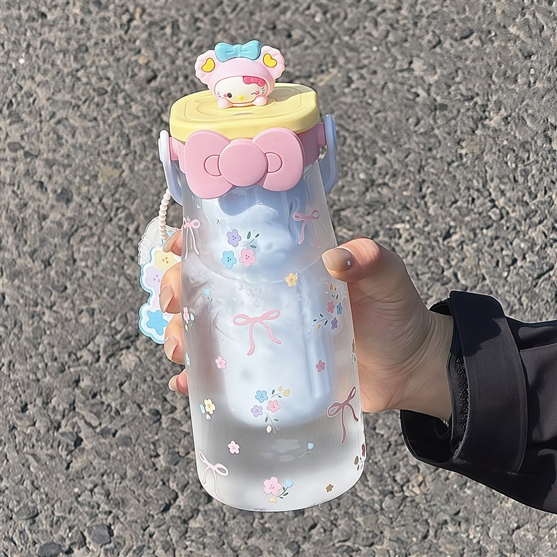可爱玻璃水杯女生夏季小清新便携茶水分离杯2025新款学生吸管杯子