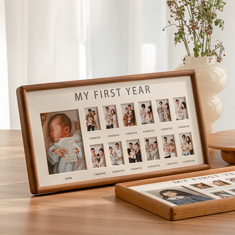 宝宝周岁相框实木摆台成长记录装裱挂墙定制洗照片2寸diy纪念礼物